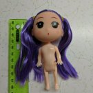 Confused Little Girl Doll 4.5" Tall, Long Purple Hair Pigtails, Nude for Play