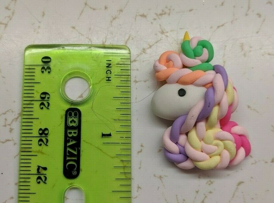 Polymer Clay Unicorn Flatback Head *CHOOSE ONE* Twisted Pastel Hair 1.5" Tall