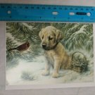 Holiday Card Gold Lab Puppy, Cardinal, Snowy Trees by Greg & Co/Applejack Lic