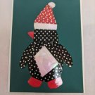 Christmas Holiday Card PENGUIN - picture made of shiny gift ribbon