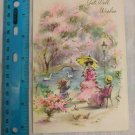 VTG Get Well Wishes Card Victorian Women & Girl, Park, Swan Pond, Bridge