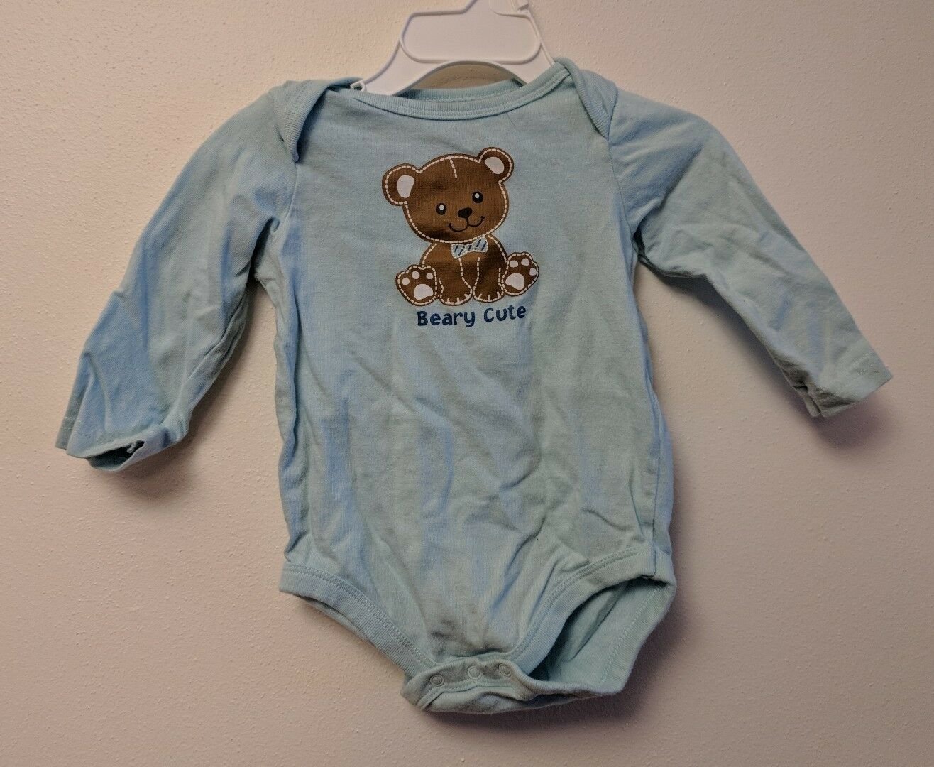 Swiggles Light Blue Long Sleeve Bodysuit Creeper Size 6-9M Boy Beary Cute Bear