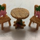 Resin Fairy Garden Dollhouse Miniature Table & Chairs Pink Flowers Green Leaves