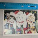 Holiday Card Kittens in Santa Hats Under Tree Gift Boxes by Jenny Newland