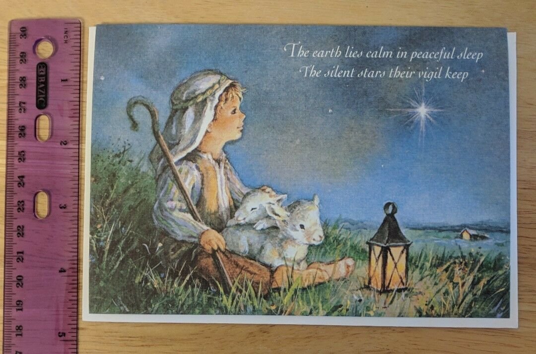 AFRP Excl Collection Shepherd Boy, Lantern Christmas Holiday Card Unused Vintage