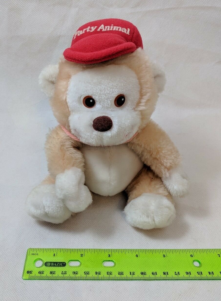 Russ Berrie Luv Pets MONKEY Party Animal Red Hat 7" Plush Made in Korea Vintage