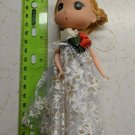 Confused Teen Girl Keychain Doll 7" Tall White Mesh Dress Gold Glitter Accents