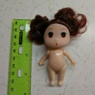 Confused Girl Doll Small 3.5" Tall, Brown Curly Pigtails, Nude for Play/OOAK