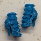 12" Curved Foot Doll Pair of Blue Ruffle High Heel Shoes *Buy 5+ Free US Ship*