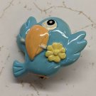 VTG 1980s Blue Toucan Bird w/ Yellow Flower 3.5cm Resin Pin *Broken Feet*