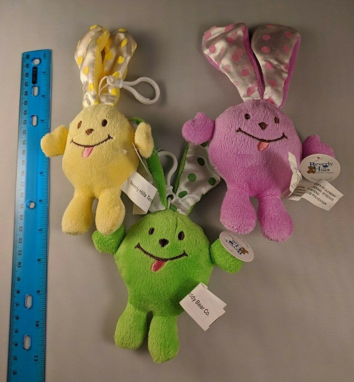 Beverly Hills Teddy Bear Co Easter Bunny Rabbit Smiley LOT OF 3 Green Purple Yel