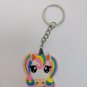 Unicorn Pony Head White, Rainbow Hair Soft Rubber Flat Keychain Decoration