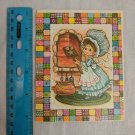 VTG Happy Birthday Card Bonnet, Dress Girl Baking Gingerbread in Oven
