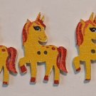 Yellow/Red Unicorn Pony Button Lot of 5 Matching Painted Wood 2-Hole Buttons