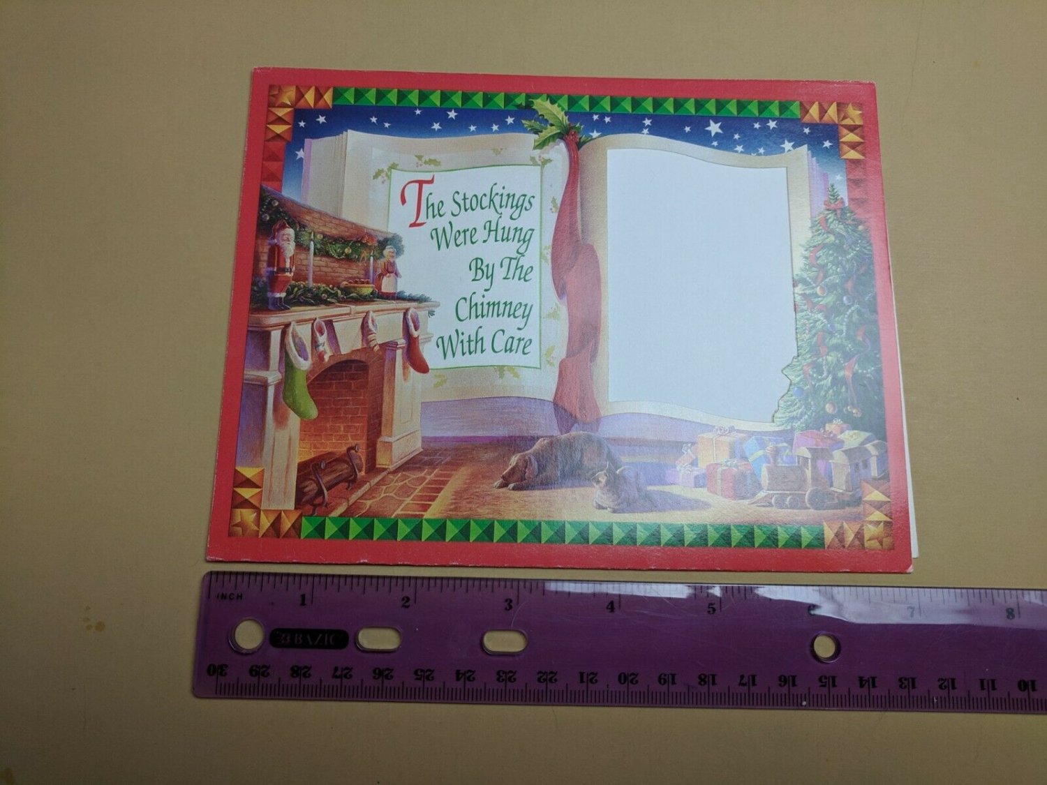 Sears Portrait Studio Photo Frame Christmas Card Fireplace Cat Dog 3"x2" Opening
