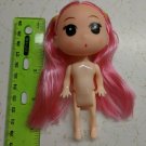Confused Little Girl Doll 4.5" Tall, Long Pink Hair Pigtails, Nude for Play/OOAK