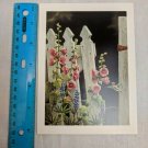 Blank Note Card Hollyhocks, Fence, Hummingbird Ruby's Garden by Susan Bourdet