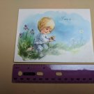 VTG 1970's A Sunshine Card Love is... Little Boy Holding Robin, Field of Flowers