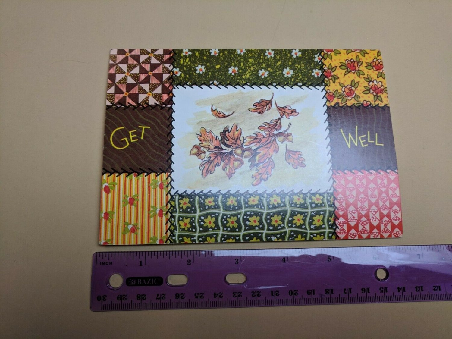 Patchwork Favorites Greeting Card Get Well Autumn Rustic Leaves