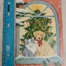 Olympia Christmas Greeting Card Puppy & Kitten w/ Tree in Window