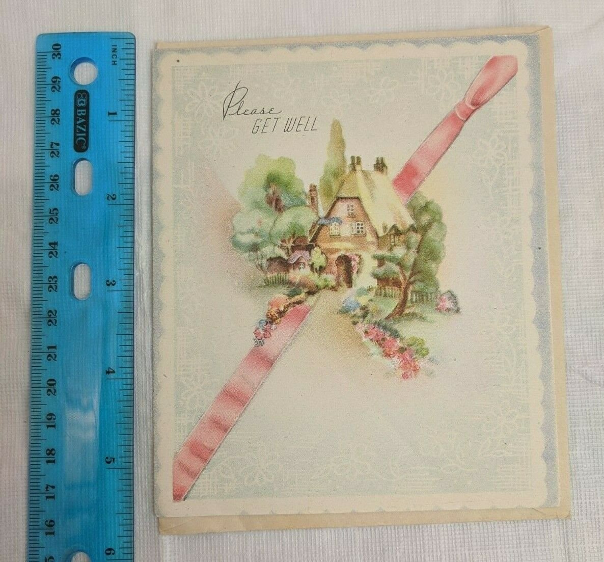 J.S. Pub Corp VTG Please Get Well Card Cottage in Woods
