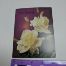 With Sympathy VTG Greeting Card Unused White Roses Purple Background