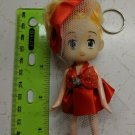 Confused Girl Keychain Doll 4.5" Red Halter Dress, Bow, Hat Veil, Big Anime Eyes