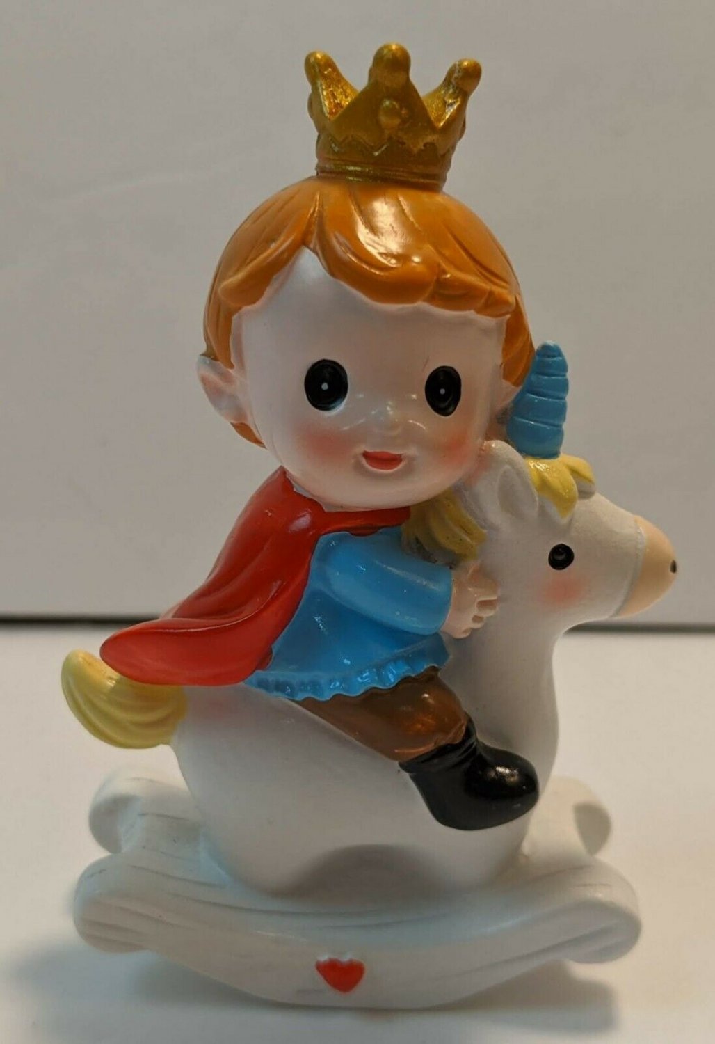 Resin Figurine Cake Topper Boy Prince on Rocking Horse Pony Unicorn 3" Tall