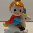 Resin Figurine Cake Topper Boy Prince on Rocking Horse Pony Unicorn 3" Tall