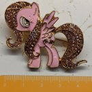 Pegasus Pony Metal Brooch Pin Pink Enamel & Rhinestones, Gold-color Metal