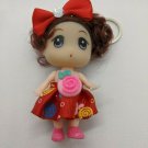 Confused Keychain Doll Little Girl 3.5" Red Candy Skirt, Hair Bow, Pink Shoes