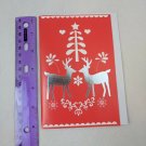 Paper Craft International Greetings Red White Christmas Card Silver Reindeer
