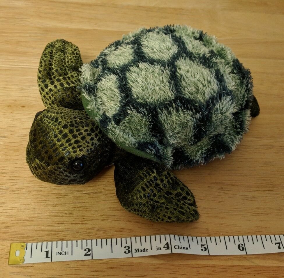Aurora Sea Turtle 7" Long Stuffed Plush Green & Yellow, Fuzzy Shell