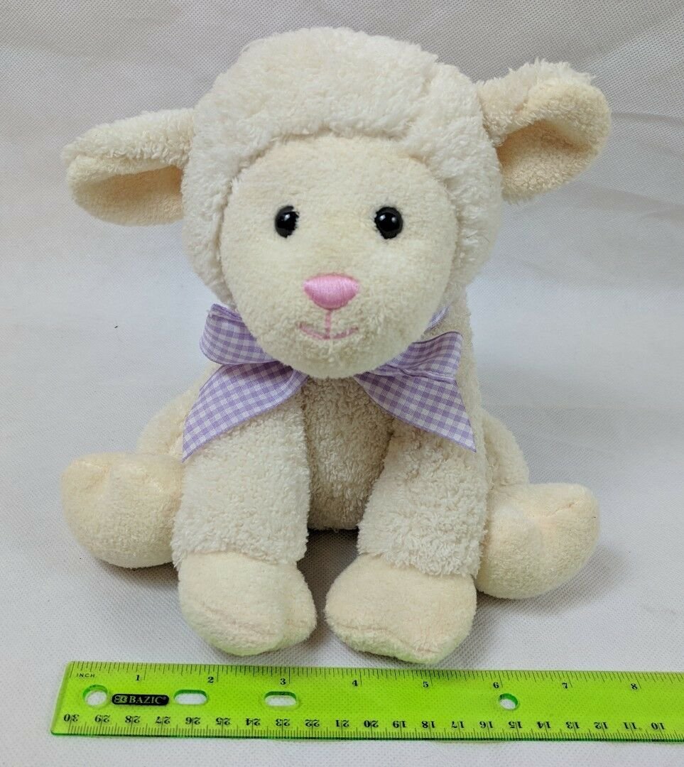 Melissa & Doug Lamb Sheep Plush, Lavender Gingham Ribbon 8" Stuffed Animal