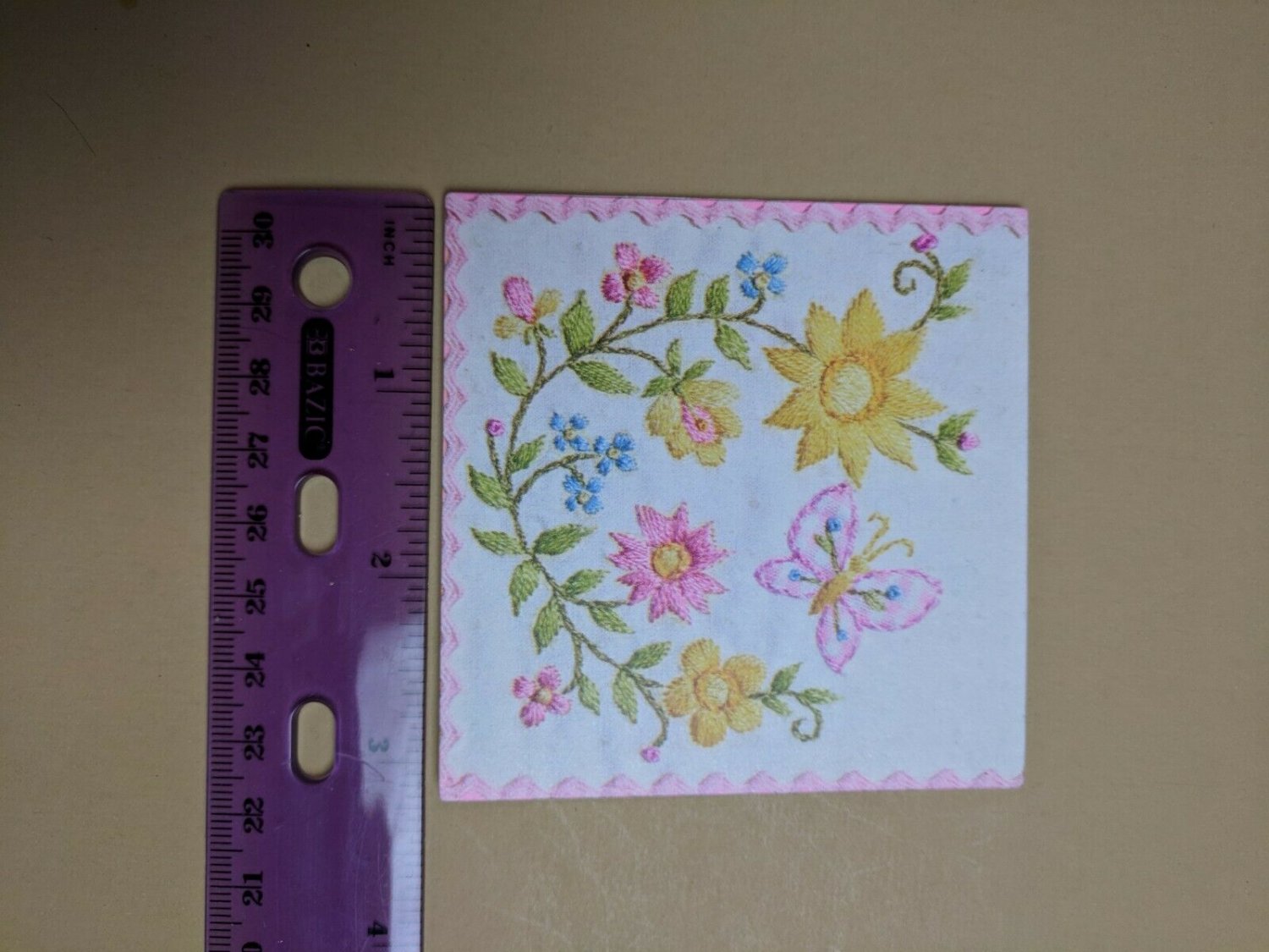 VTG Mini Gift Card White Pink Yellow Green Rickrack Floral Butterfly