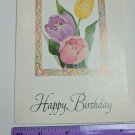 Pink Purple Yellow Tulip Flowers Happy Birthday VTG Greeting Card Unused