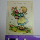 Anneliese Greeting Card A Cheerful Hello Girl w/ Red Flowers, Bird