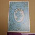 Famous Artists Studios Greeting Card VTG Anniversary Blue & Gold Bells Doves