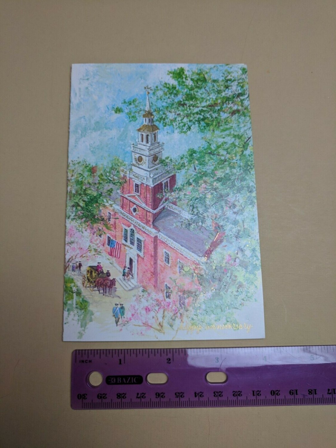 Famous Artists Studios Greeting Card VTG Happy Anniversary Liberty Hall USA