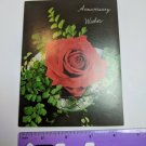 Happy Anniversary Wishes VTG Greeting Card Unused Red Rose, Silver Bowl