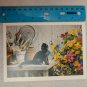 Blank Note Card Black Cat, Flowers, Garden Work Bench by Susan Bourdet