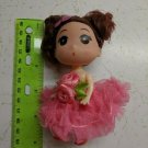 Confused Little Girl Keychain Doll 4.5" Tall Curly Brunette Pink Tulle Dress
