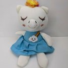 Unicorn Pony Plush Stuffed Animal Rag Doll Blue Rainbow Dress, Sleeping 12" Long