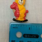 Vintage 1980s Resin Kids Lapel Pin Brooch Orange Teddy Bear on Rocking Horse