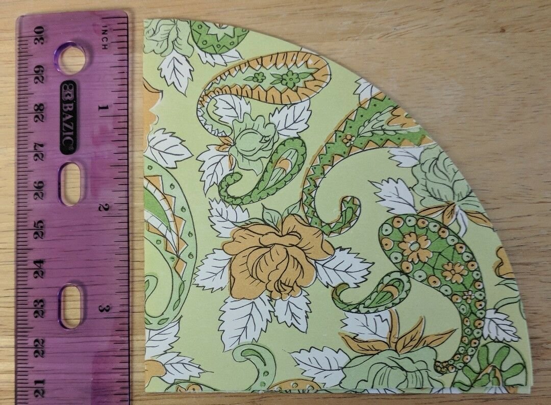 Round Stationery Single Sheet Green & Orange Paisley & Roses Unused Vintage