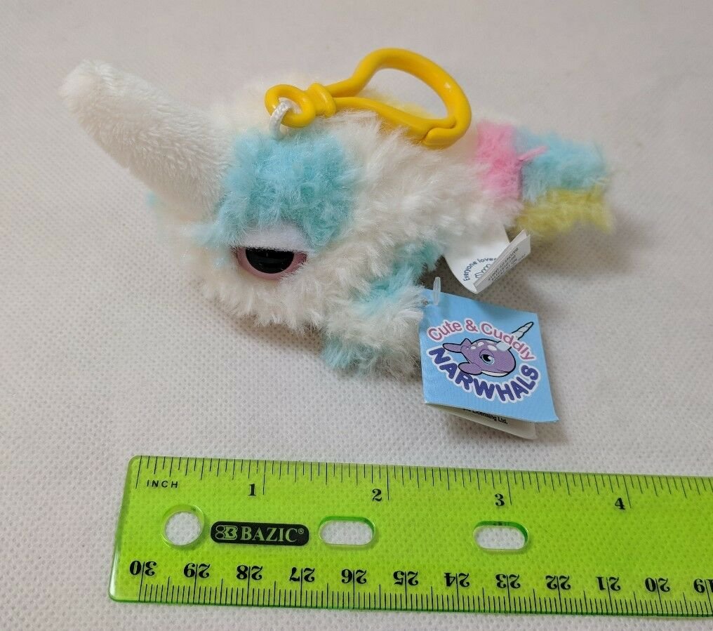 Applause Narwhal Mini Plush Keychain 3" Blue/Yellow/Pink/White Very Soft! NWT