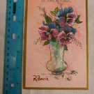 A Note of Cheer VTG Card Pansies in Vase by R Bauer