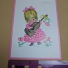 Famous Artists Studios Greeting Card VTG 1970s Girl w/ Guitar Get Well Soon