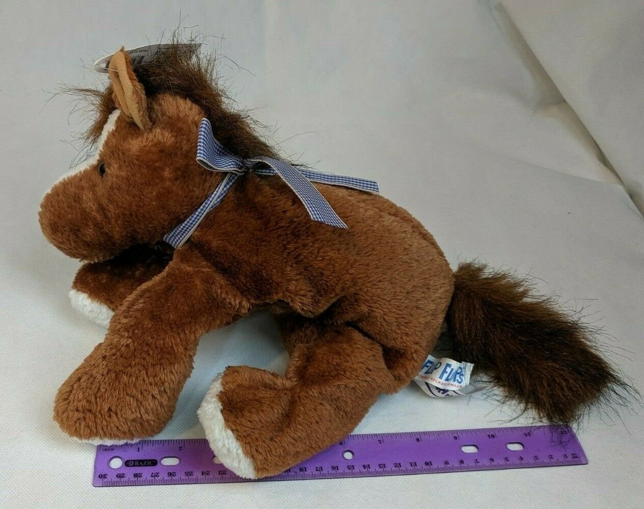 Mary Meyer Flopsies Beanie Plush Stuffed Animal Brown Horse w/ Blue Bow