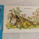 Olympia Get Well Soon Card Bunnies in Log w/ Birds & Flowers by Phakos
